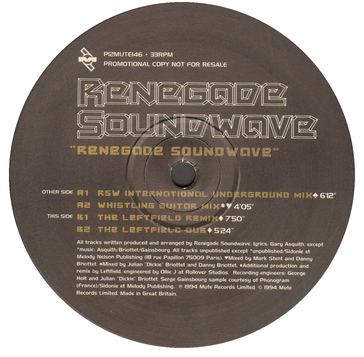 RENEGADE SOUNDWAVE - Renegade Soundwave (Leftfield Rmx)