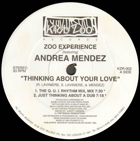 THE ZOO EXPERIENCE - Thinking About Your Love, Feat. Andrea Mendez (Benji Candelario, Ricky Morrison Rmxs)
