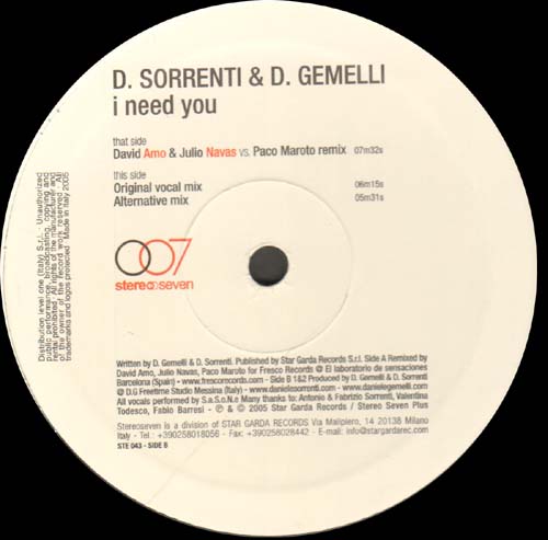 D. SORRENTI & D. GEMELLI - I Need You