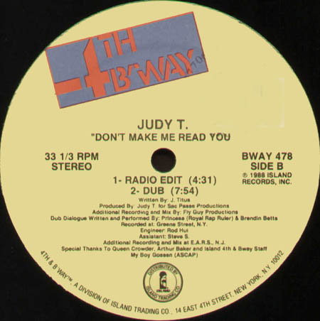 JUDY T - Don't Make Me Read You