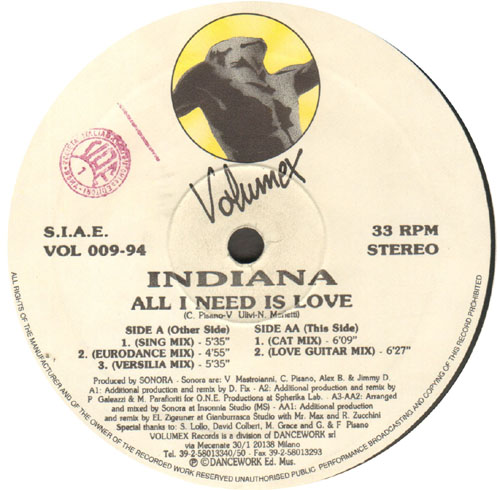 INDIANA - All I Need Is Love