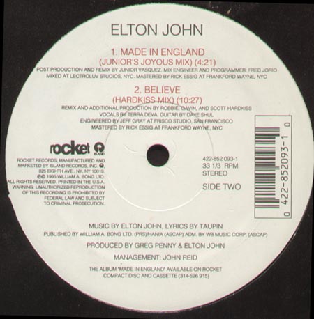 ELTON JOHN - Made In England / Believe