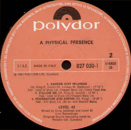 LEVEL 42 - A Physical Presence (Only Side A/B)