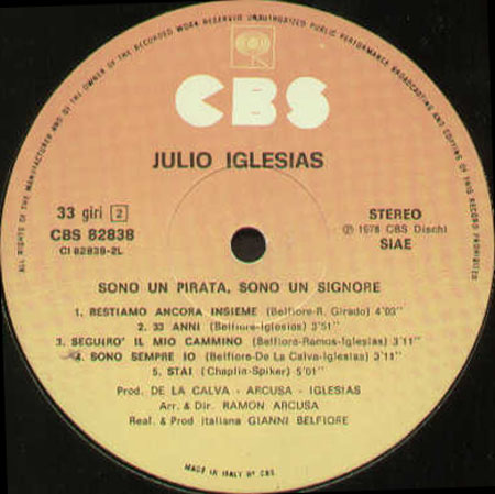 JULIO IGLESIAS - Sono Un Pirata Sono Un Signore