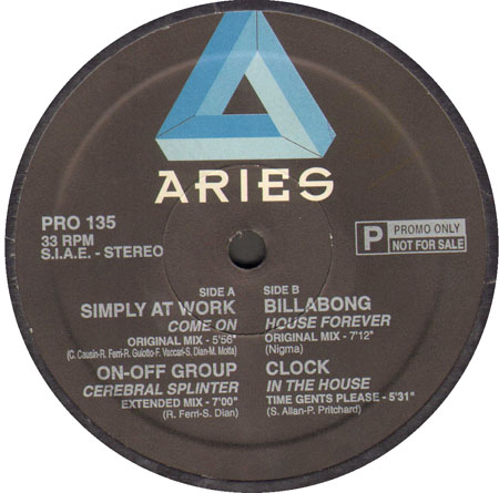 VARIOUS (SIMPLY AT WORK / ON-OFF GROUP / BILLABONG / CLOCK ) - Promo Mix 135 (Come On / Cerebral Splinter / House Forever / In The House)
