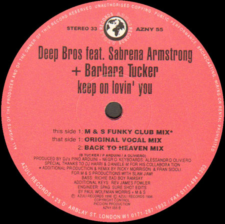 DEEP BROS. - Keep On Lovin' You - Feat. S. Armstrong + Barbara Tucker