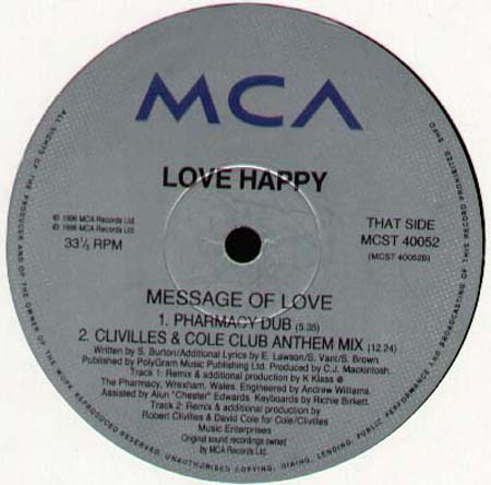 LOVE HAPPY - Message Of Love (K-Klass, Clivilles & Cole, CJ Mackintosh Rmxs)