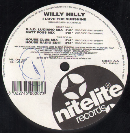 WILLY NILLY - I Love The Sunshine