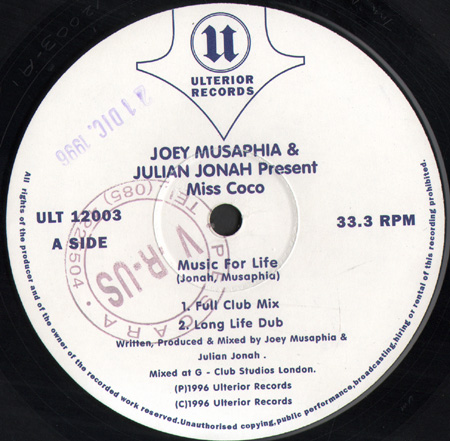 JOEY MUSAPHIA & JULIAN JONAH PRESENT MISS COCO  - Music For Life / Why Don't You Dance