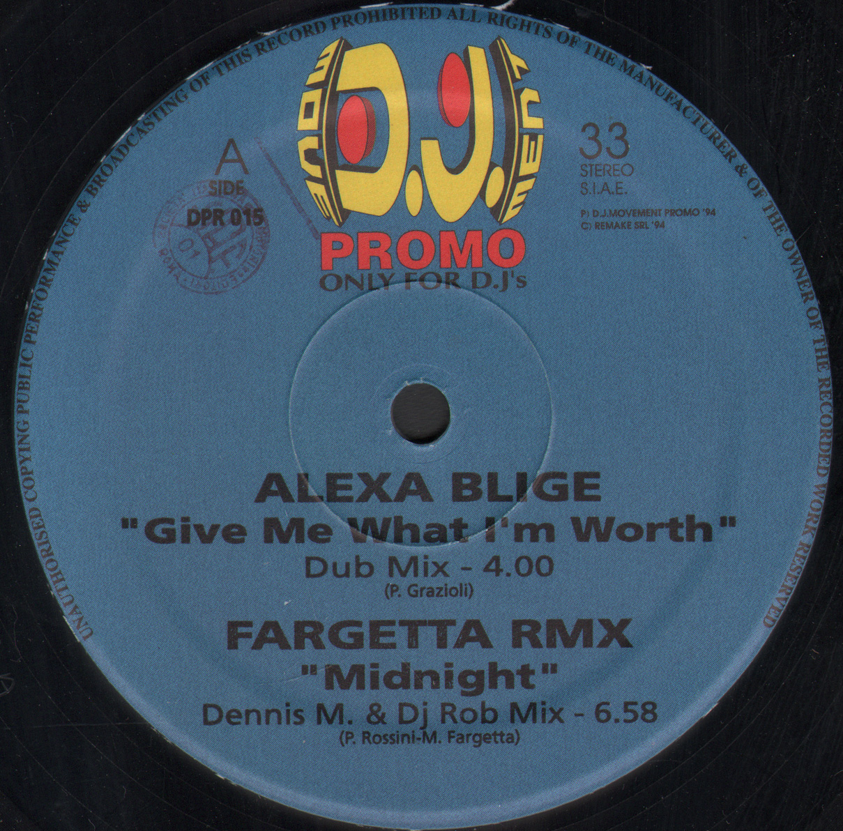 VARIOUS (ALEXA BLIGE / FARGETTA / SCHWARZKOPF / SUNDAE) - Only For Dee Jay's Vol.15 (Give Me What I'm Worth / Midnight / Everybody Get Down / Sun Go Down On Me)