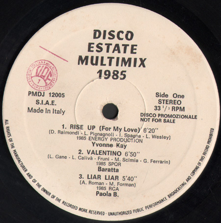 VARIOUS (YVONNE KAY / BARATTA / PAOLA B. / TWILIGHT / FAY - O / EUROPE) - Disco Estate Multimix 1985