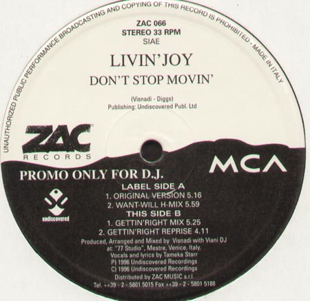 LIVIN' JOY - Don't Stop Movin' , Feat. Tameka Starr