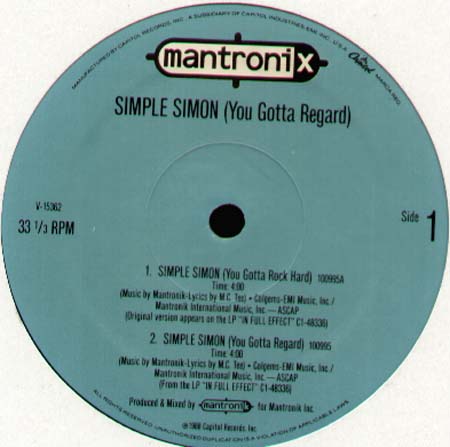 MANTRONIX - Simple Simon (You Gotta Regard) 