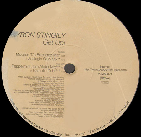 BYRON STINGILY - Get Up ! (Mousse T. , Roger S Rmxs)