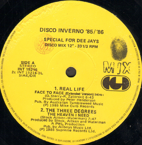 VARIOUS (REAL LIFE / THE THREE DEGREES / MARC V. / VINCENT THOMA) - Disco Inverno 85 / 86
