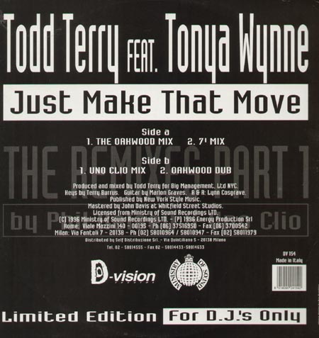 TODD TERRY - Just Make That Move Part One, Feat. Tonya Wynne