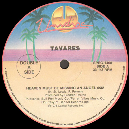 TAVARES / DAN HARTMAN - Heaven Must Be Missing An Angel / I Can Dream About You