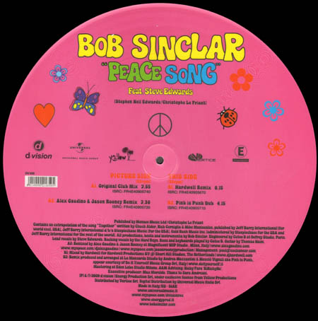 BOB SINCLAR - Peace Song, Feat. Steve Edwards  (Picture Disc) 