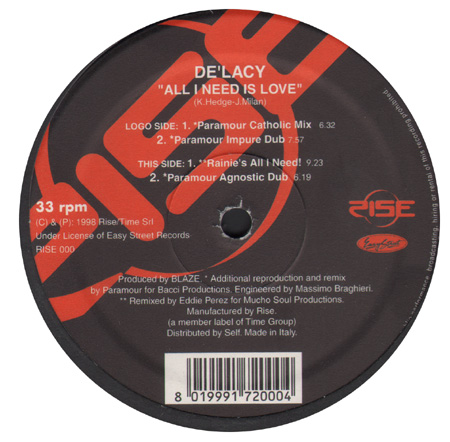 DE LACY - All I Need Is Love