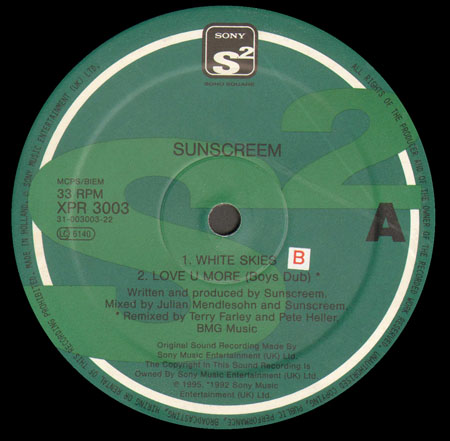 SUNSCREEM - White Skies / Love U More  (Heller & Farley Rmx) / Perfect Motion (Leftfield Rmx)