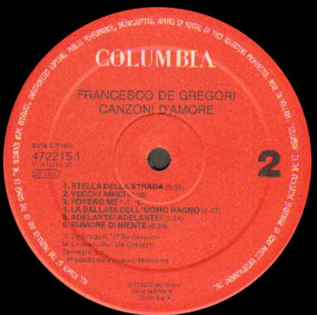 Francesco De Gregori Canzoni D Amore Columbia Vinyl Lp 1