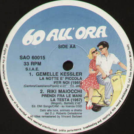 VARIOUS (GEMELLE KESSLER / RIKI MAIOCCHI / JOHNNY DORELLI / BETTY CURTIS) - 60 All'Ora - I Ballabili Degli Anni 60 (La Notte  Piccola Per Noi / Prendi Fra Le Mani La Testa / Speedy Gonzales / Guantanamera)