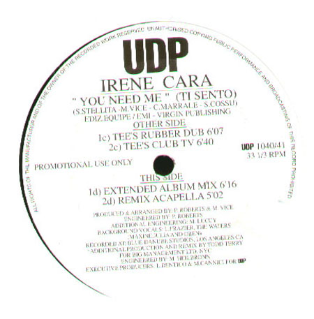 IRENE CARA - You Need Me (Ti Sento) - Todd Terry Rmx